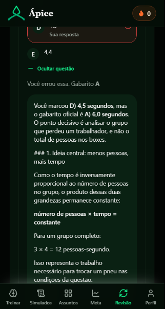 Tela Correção do aplicativo Ápice